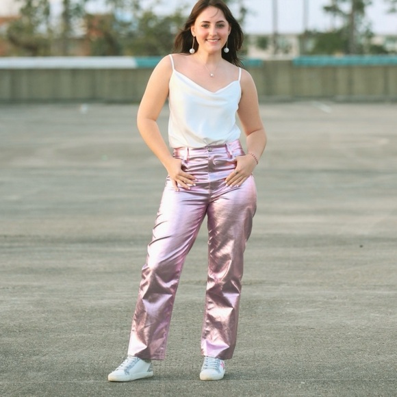 BUDDY LOVE TRAVOLTA-3 WOMEN'S SIZE 26 PINK METALLIC SHINY PANTS 5 POCKET - Picture 4 of 15